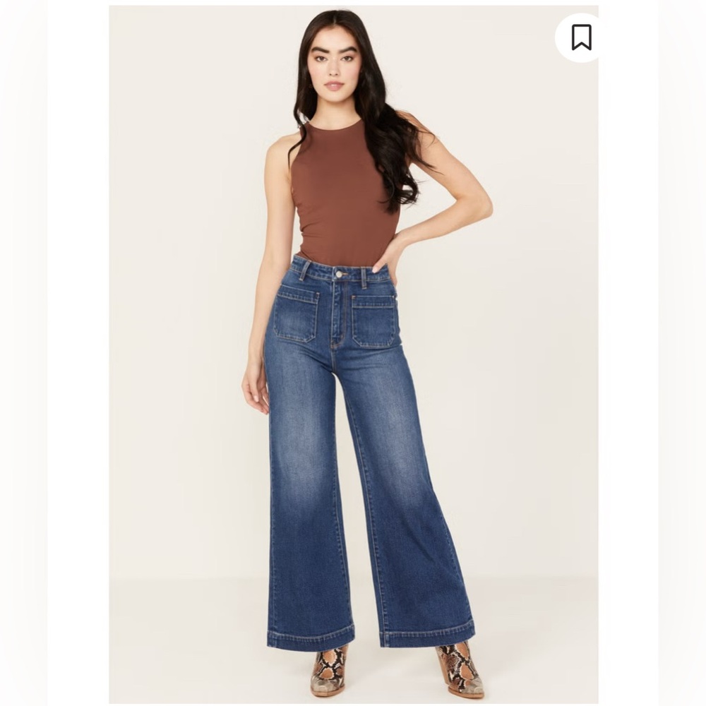 Rolla’s Women’s High Rise Stretch Sailor Jeans Wide Leg Hem Crop Cropped 27